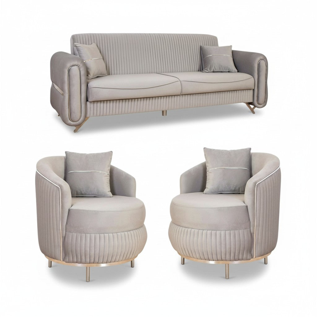 SET PALACE 3/1/1 - CANAPEA EXTENSIBILA + 2 FOTOLII, GRI CU ARGINTIU