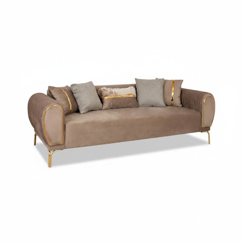 CANAPEA 3 LOCURI NOVO, TAPITATA CAPUCINO CU AURIU