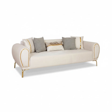 CANAPEA 3 LOCURI NOVO, TAPITATA BEJ CU AURIU