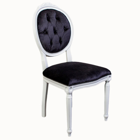 Scaun dining "CROWN" cadru alb / tapiserie neagra