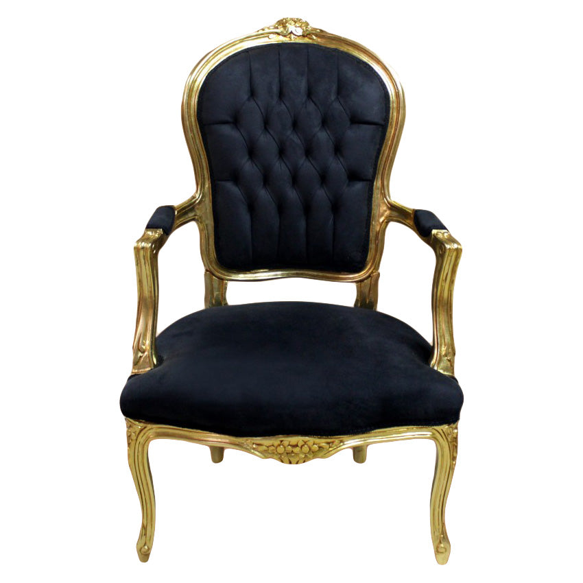 Semifotoliu LOUIS XV cadru auriu / tapiterie neagra