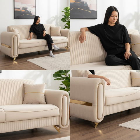 CANAPEA 3 LOCURI PALACE BEJ - EXTENSIBILA, CLICK CLACK