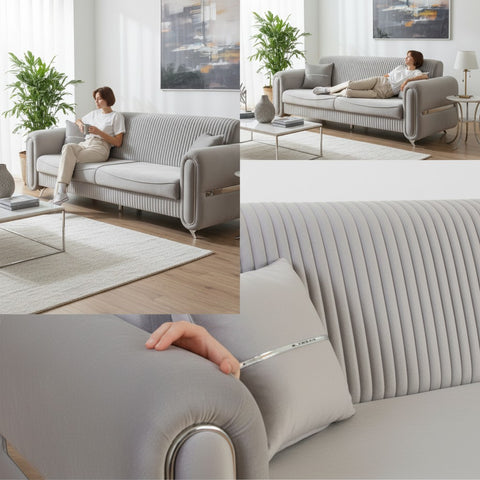 CANAPEA 3 LOCURI PALACE GRI - EXTENSIBILA, CLICK CLACK