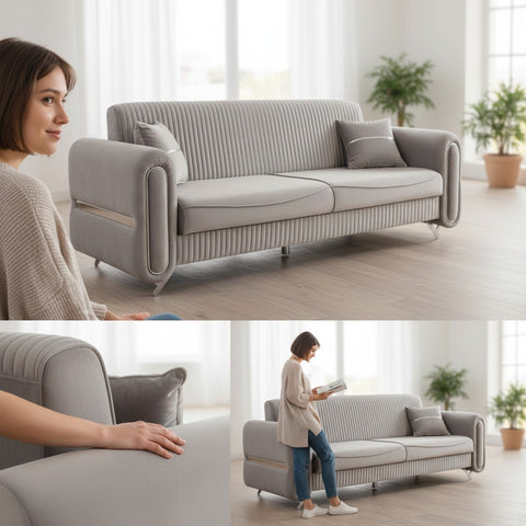 CANAPEA 3 LOCURI PALACE GRI - EXTENSIBILA, CLICK CLACK