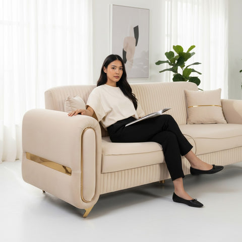 CANAPEA 3 LOCURI PALACE BEJ - EXTENSIBILA, CLICK CLACK