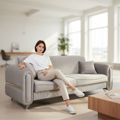 CANAPEA 3 LOCURI PALACE GRI - EXTENSIBILA, CLICK CLACK