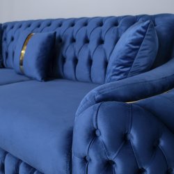 Canapea extensibila BELLA cu 3 locuri, tapiterie catifea albastra