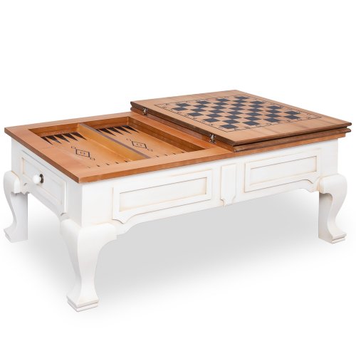 Masa alb antichizat din lemn pentru sah si table