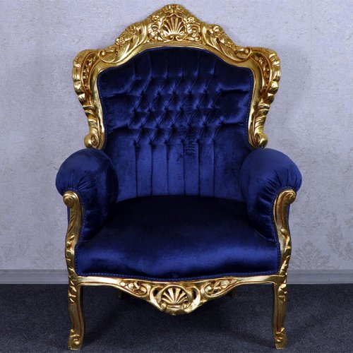 Fotoliu clasic baroc cadru auriu - tapiterie bleumarin     