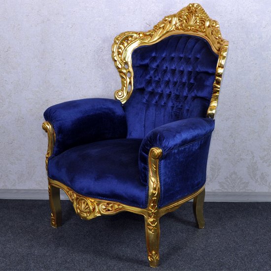Fotoliu clasic baroc cadru auriu - tapiterie bleumarin