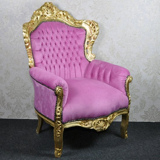 Fotoliu clasic baroc cadru auriu - tapiterie roz