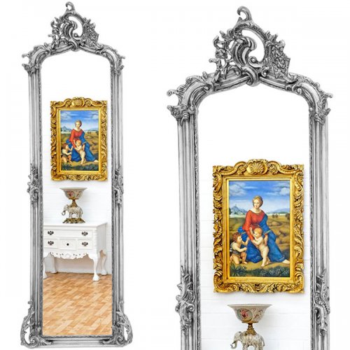 Oglinda clasica baroc argintie 180cm x 50cm      