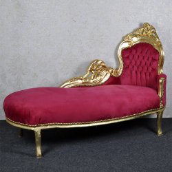 Sezlong clasic stil baroc cadru auriu tapiterie bordo